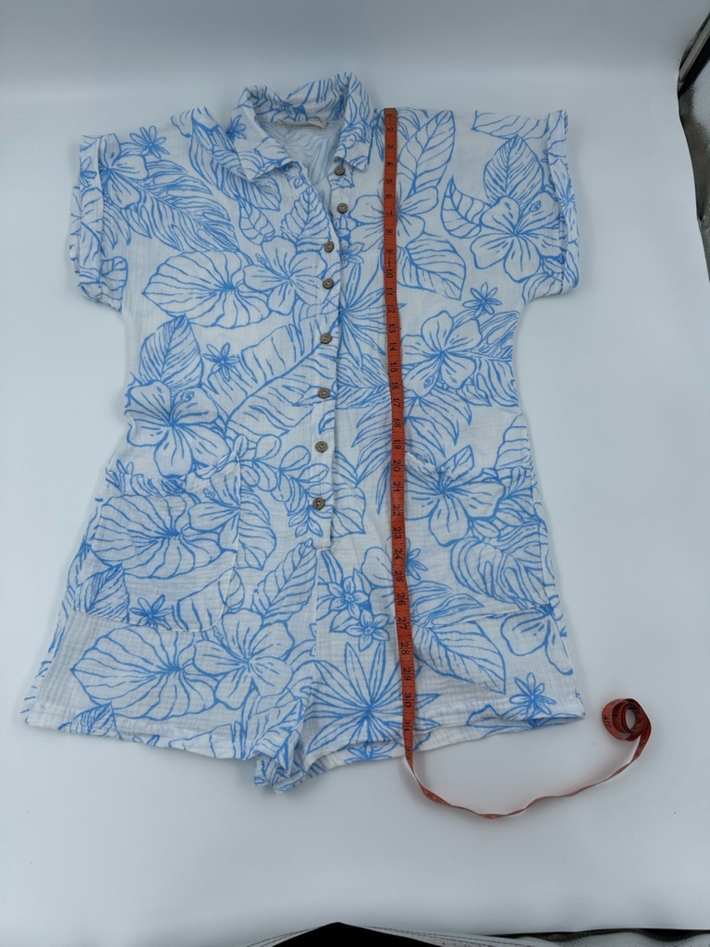 Ocean Drive White Romper with Blue Floral Print M - Picture 5 of 6